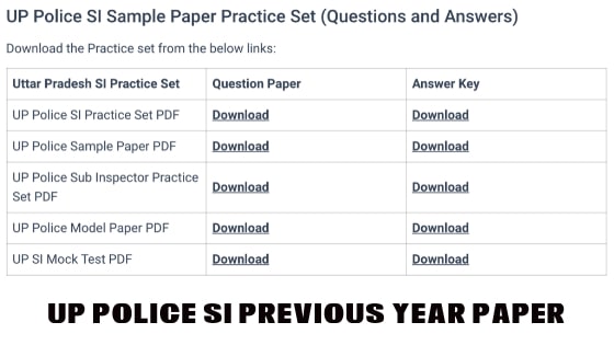 UP Police SI Previous Year Papers