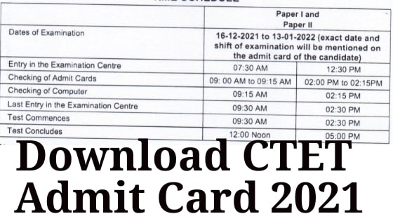 CTET Admit Card December 2021